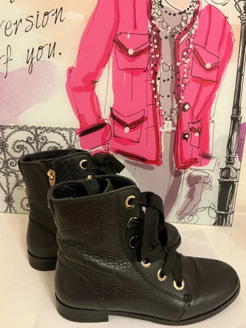 Kate Spade New York Genuine Leather Black Lace-Up Combat Boots — Size 7M